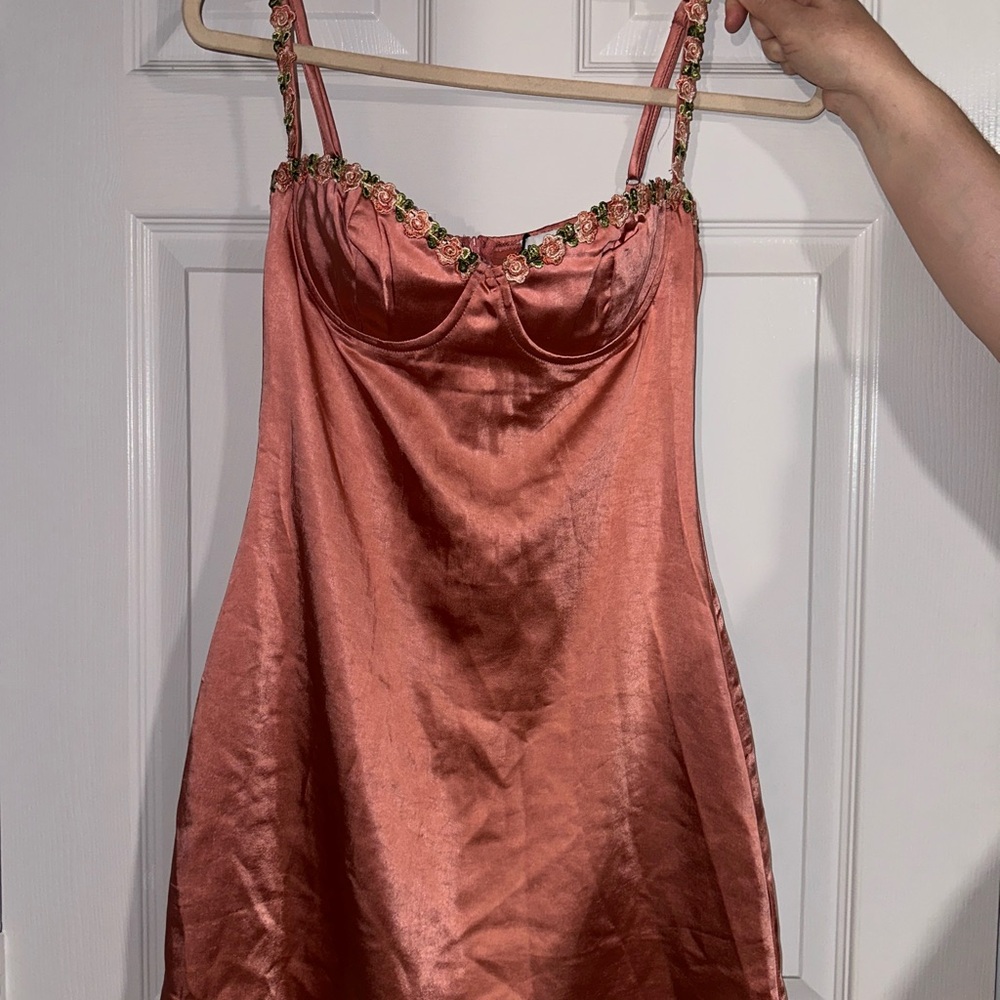 Princess Polly Elegant Satin Dress with Floral Straps